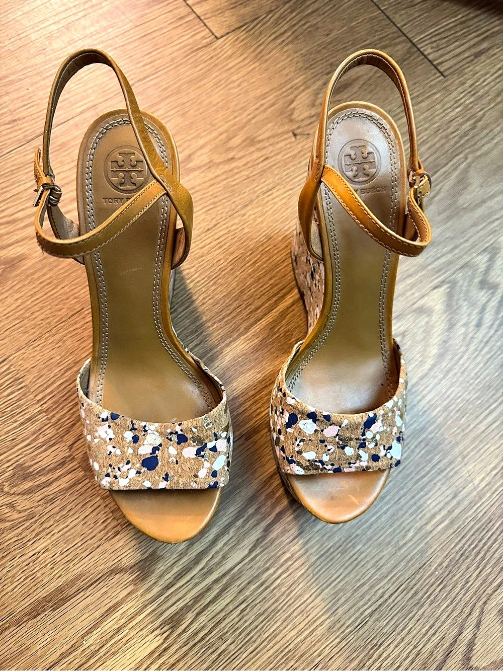 Tory Burch Solana Confetti Cork Wedge Heels US 9